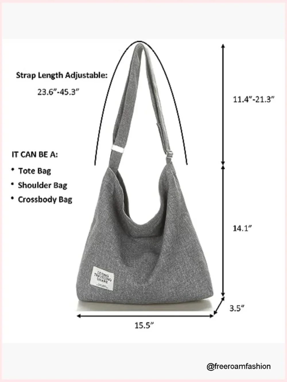 Canvas Hobo Crossbody Handbag Large Capacity Casual Tote Shoulder Bag